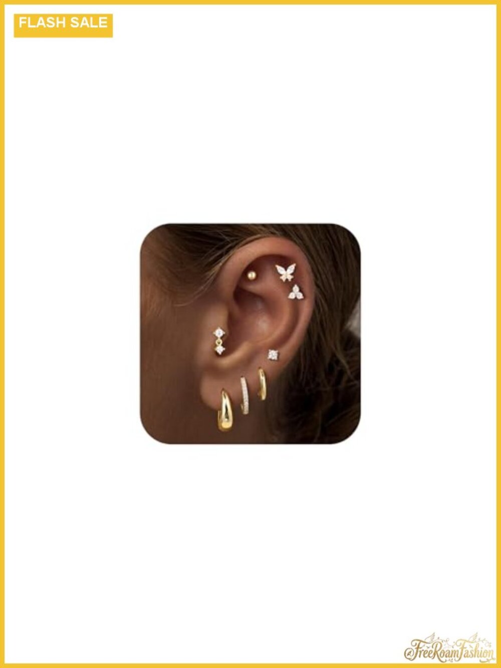 8 Pair Hypoallergenic 14K Gold Plated Huggie Hoop & Stud Earring Set for